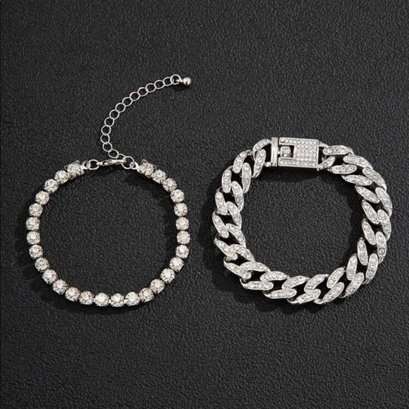 Icy Bling Tennis & Chain Link silver Bracelets set - Picture 2 of 4